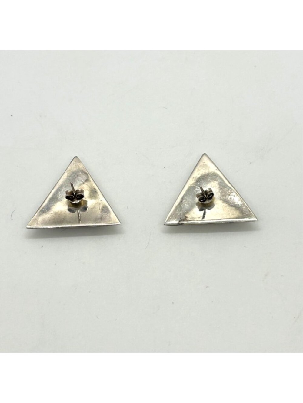 Stainless Steel Stud Earrings Abalone Triangle Geometric 1980s Irridesent - Picture 7 of 16